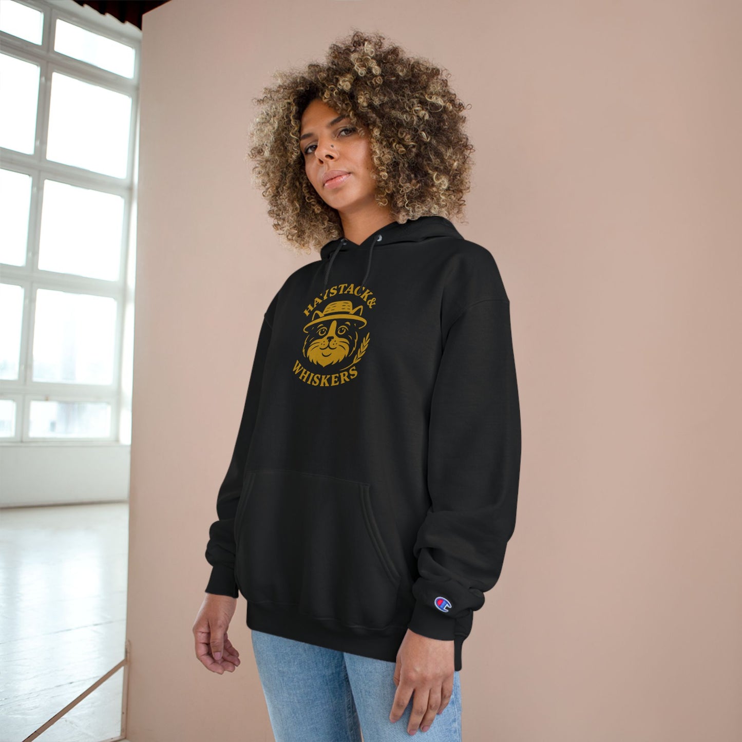 Haystack & Whiskers Champion Hoodie - Cozy Graphic Sweatshirt for Animal Lovers