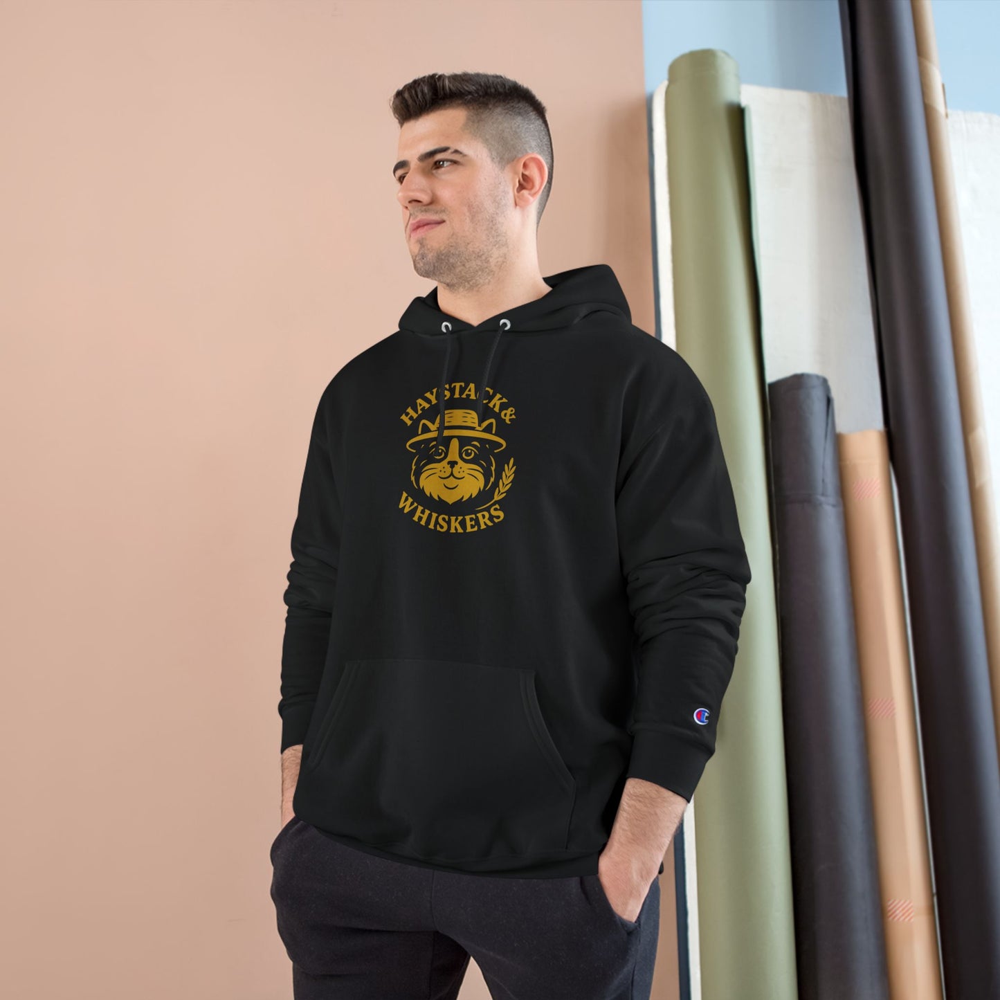 Haystack & Whiskers Champion Hoodie - Cozy Graphic Sweatshirt for Animal Lovers