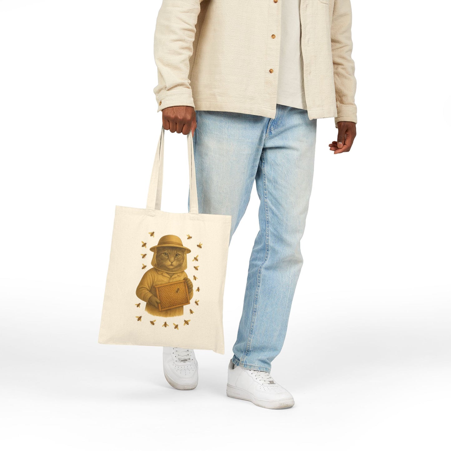 Whimsical Cat Beekeeper Tote Bag for Animal Lovers, Eco-Friendly Shopping Bag, Gift for Cat Owners