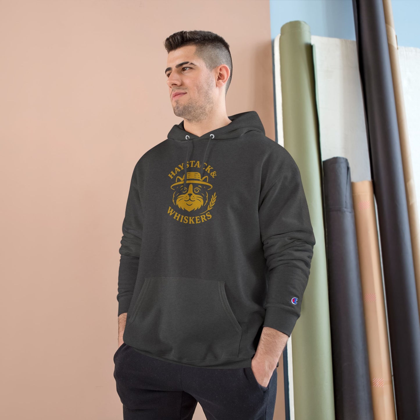 Haystack & Whiskers Champion Hoodie - Cozy Graphic Sweatshirt for Animal Lovers