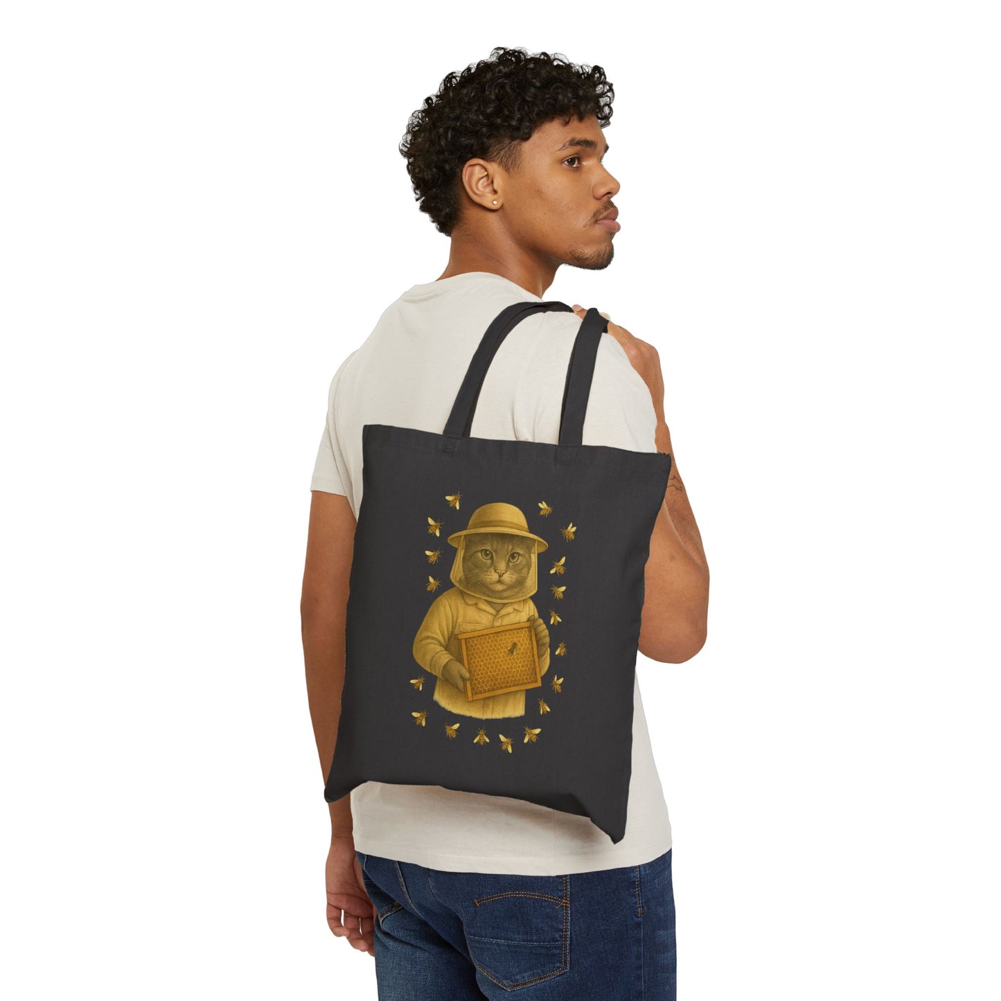 Whimsical Cat Beekeeper Tote Bag for Animal Lovers, Eco-Friendly Shopping Bag, Gift for Cat Owners