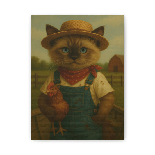 Vintage Ragdoll Cat Canvas Print - The Kitten and the Chicken